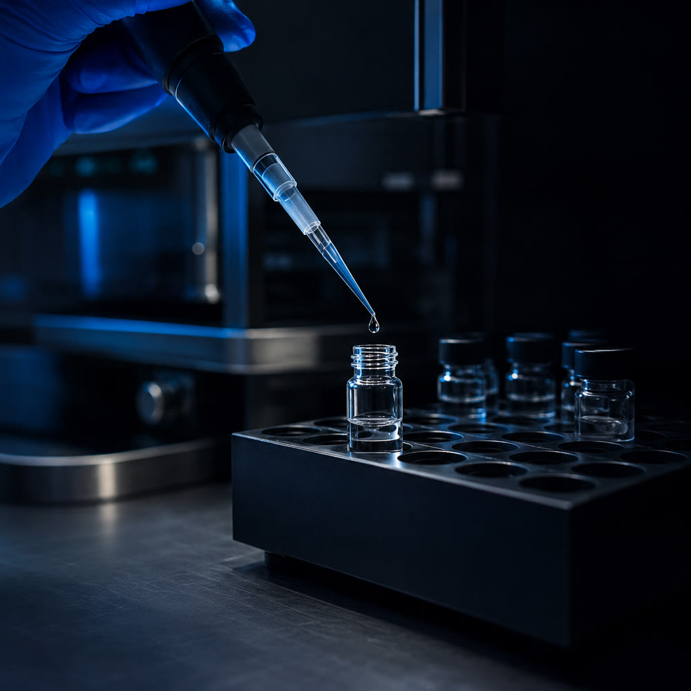Precision pipetting into a laboratory vial